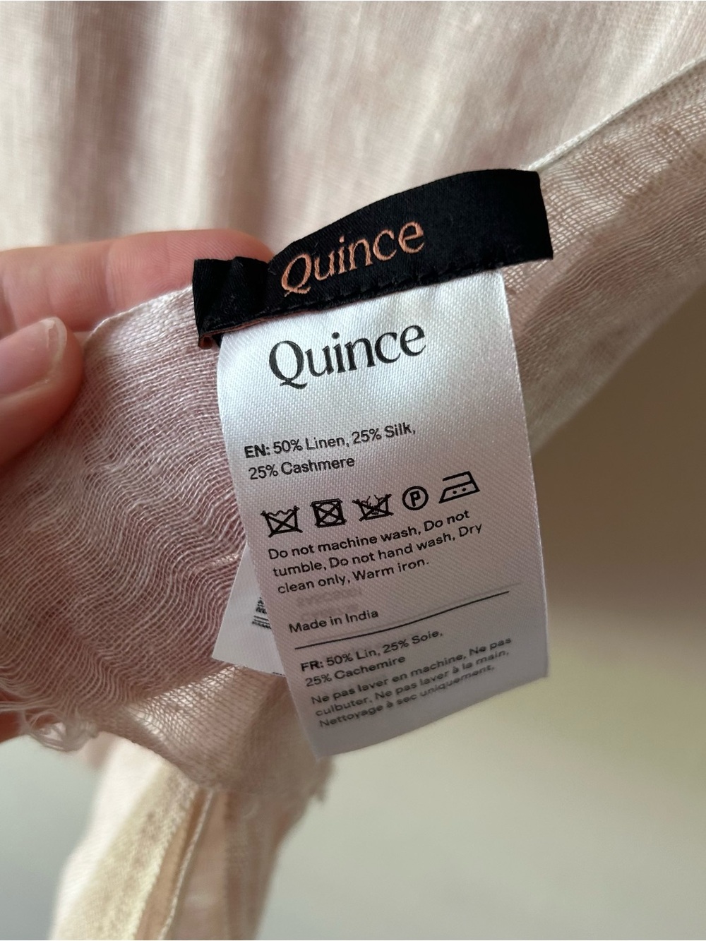 Quince Lightweight Linen Silk Cashmere Scarf Soft Pink - Picture 7 of 13